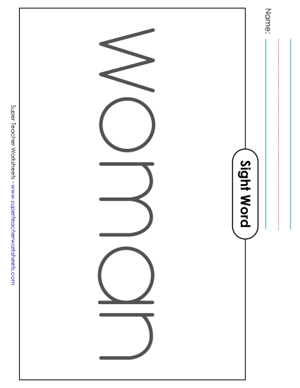 Big Trace: Woman Sight Words Individual Worksheet