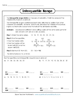 Finding Interquartile Range Statistics Worksheet