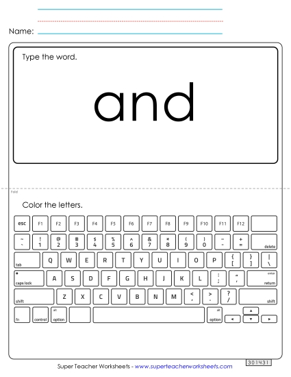 Type the Word: And Sight Words Individual Worksheet
