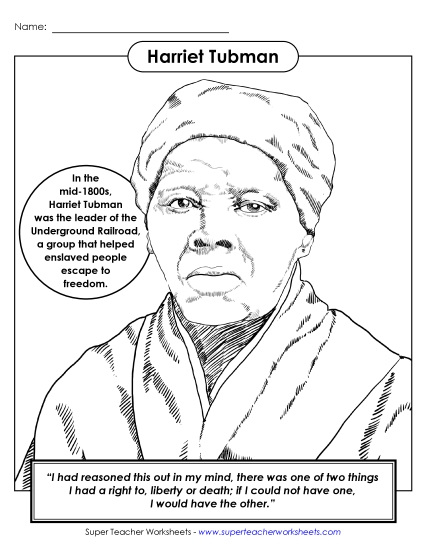 Harriet Tubman Womens History Worksheet