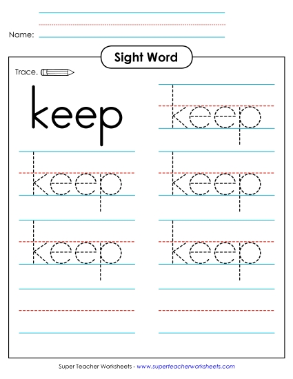 Trace the Word: Keep Sight Words Individual Worksheet