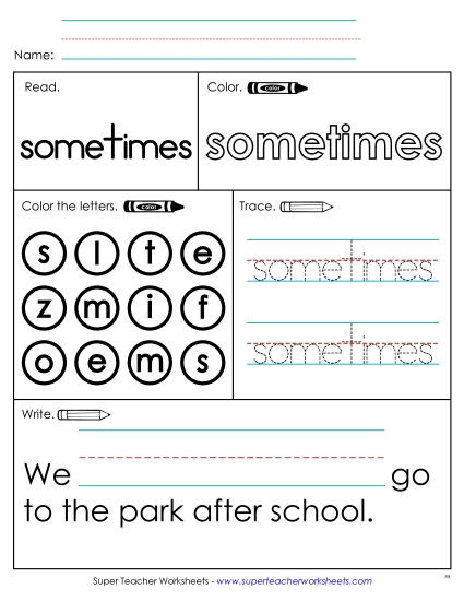 Worksheet 1: Sometimes Free Sight Words Individual Worksheet