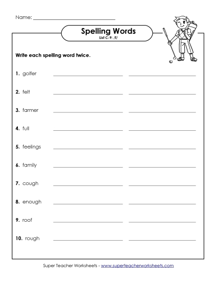 Write Twice (C-9) Free Spelling C Worksheet