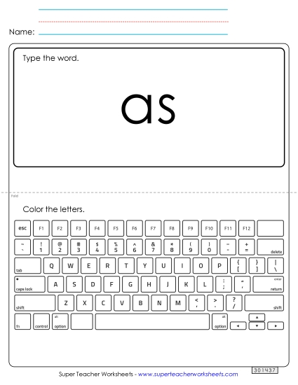 Type the Word: As Sight Words Individual Worksheet