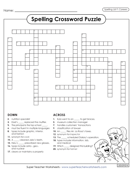 Crossword (Careers) Spelling F Worksheet