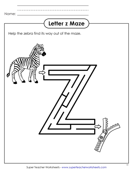 New Lowercase Letter z Maze Worksheet