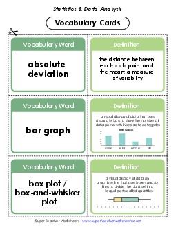 Statistics and Data Analysis Vocabulary Cards Worksheet