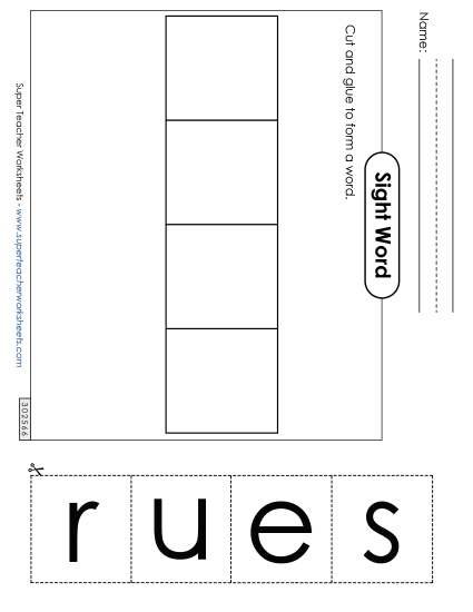 Large Cut-and-Glue: Sure Sight Words Individual Worksheet