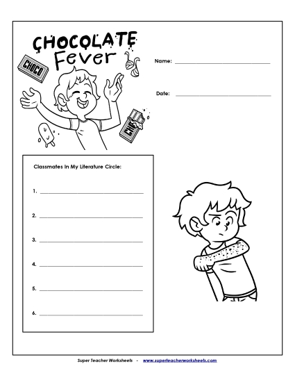 Literature Circles: Cover Page  Book Chocolate Fever Worksheet