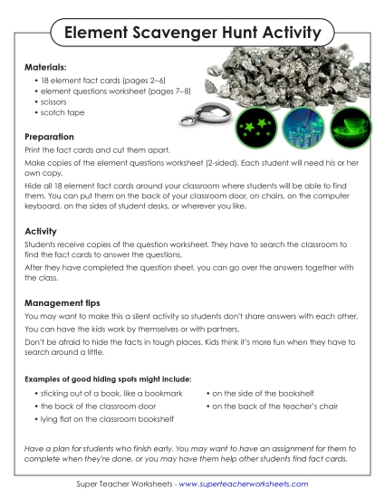 New Element Scavenger Hunt Worksheet