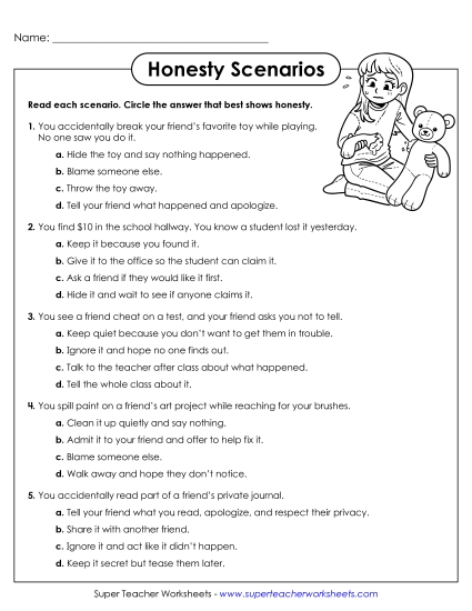 New Honesty Scenarios Worksheet