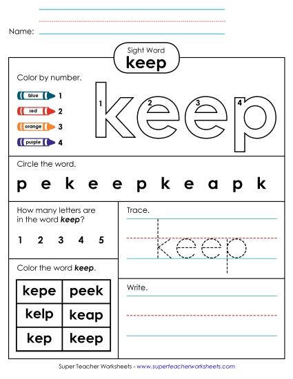 Worksheet 4: Keep Sight Words Individual Worksheet