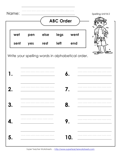 ABC Order - Write (B-2)  Spelling B Worksheet