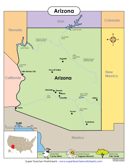 Map of Arizona State Maps Worksheet