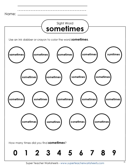 Dab or Color: Sometimes Sight Words Individual Worksheet