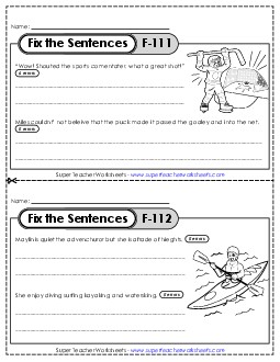 New Fix the Sentences F-111 through F-115 Worksheet