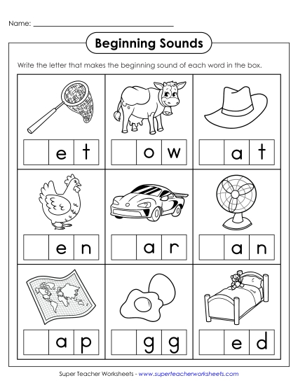 aBeginning Sounds Fill In Worksheet 2