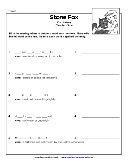 Vocabulary for Chapters 5-6 Books Worksheet