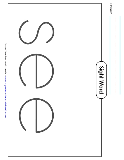 Big Trace: See Sight Words Individual Worksheet