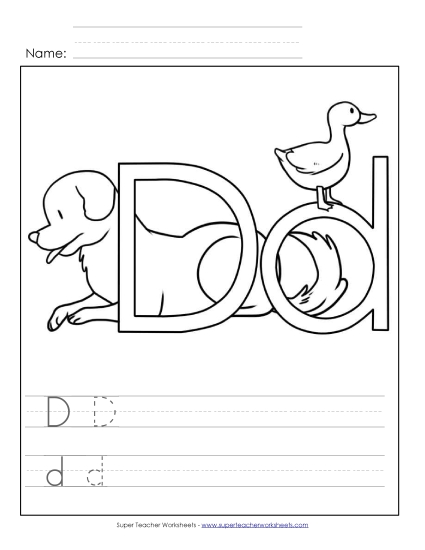 Letter D -  Color and Write Free Alphabet Worksheet