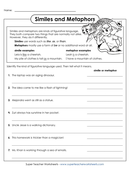aSimiles & Metaphors: Identify & Interpret 