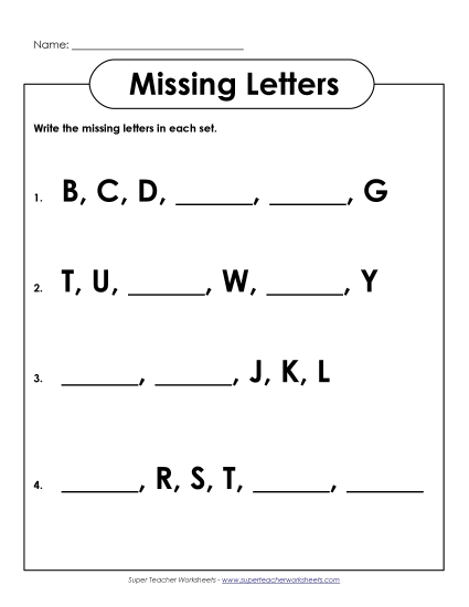 Missing Letters (Upper-Case) Alphabetical Order Worksheet