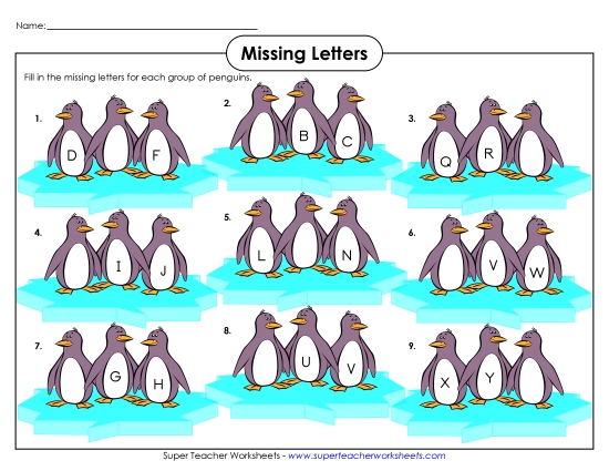 Penguin Letters (Upper-Case) Alphabetical Order Worksheet