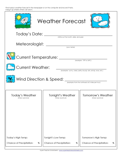 Weather Forecast Sheet  Worksheet