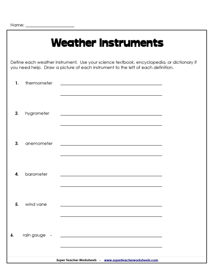 Weather Instruments - Define Worksheet