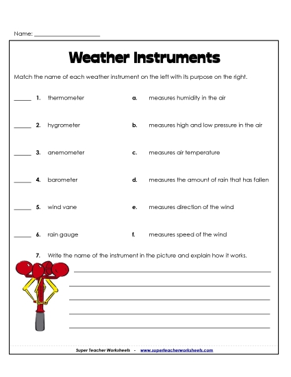 Weather Instruments - Matching Worksheet