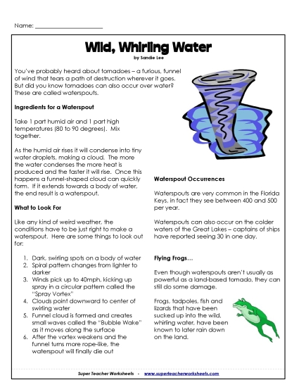 Waterspout Article Weather Worksheet
