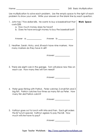 Preview image for Multiplication Word Problems (Basic Facts)
