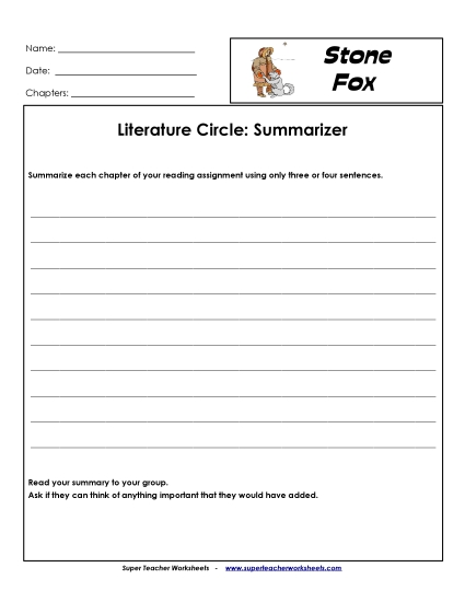 Lit Circles: Summarizer Free Books Worksheet