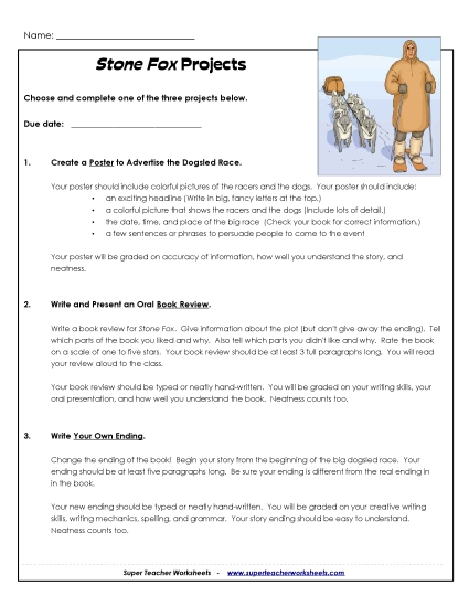 Stone Fox Projects Books Worksheet