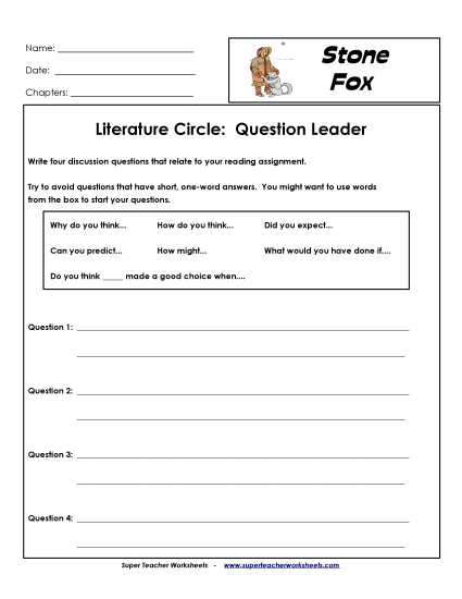 Lit Circles: Question Leader Books Worksheet
