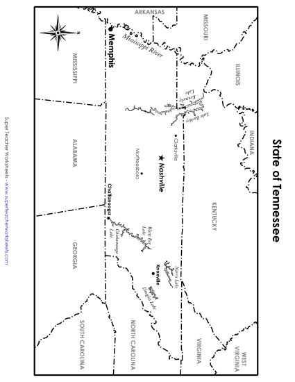 Tennessee Map (Labeled) State Maps Worksheet