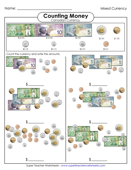 Preview image for Counting Mixed Coins & Bills #1b