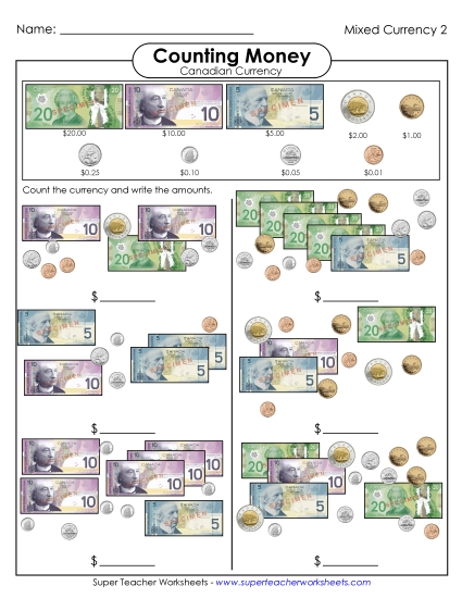 Preview image for Counting Mixed Coins and Bills #2b