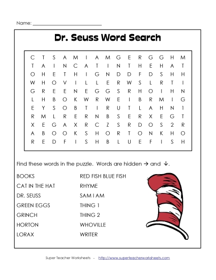 Dr. Seuss Word Search Drseuss Worksheet