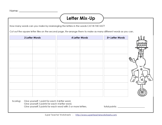 Letter Mix-Up: Seuss (Intermediate) Drseuss Worksheet