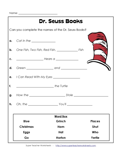 Name The Dr. Seuss Books Free Drseuss Worksheet