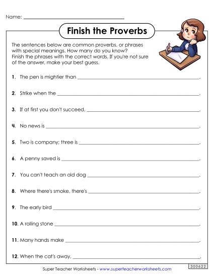 Complete the Proverbs Brainteasers Worksheet