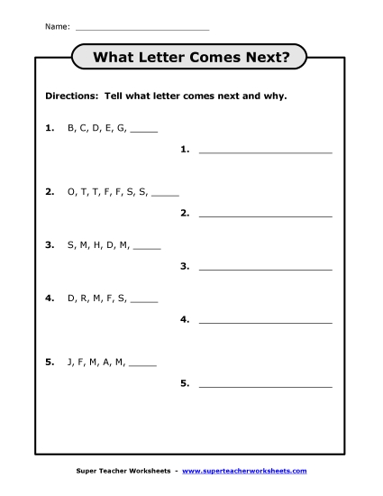 What Letter Comes Next? (Very Hard) Brainteasers Worksheet