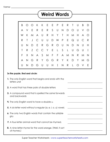 Weird Words Brainteasers Worksheet