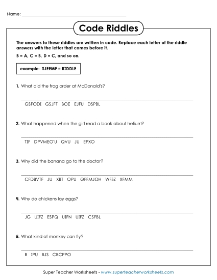 Code Riddles (Medium) Brainteasers Worksheet