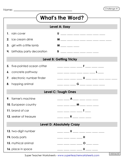 What\'s the Word? #1 (Mixed Levels) Brainteasers Worksheet