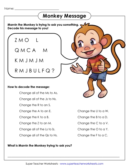 Monkey Message (Easy) Brainteasers Worksheet