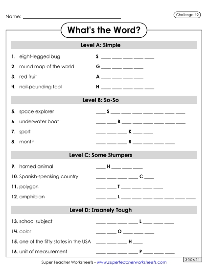 What\'s the Word? #2 (Mixed Levels) Brainteasers Worksheet