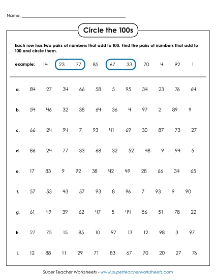 Circle the 100s (Hard) Brainteasers Worksheet
