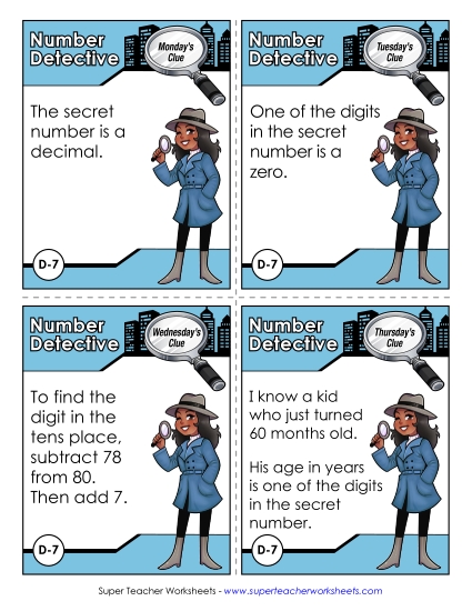 D7 - Ninety and Five Tenths Number Detective Worksheet